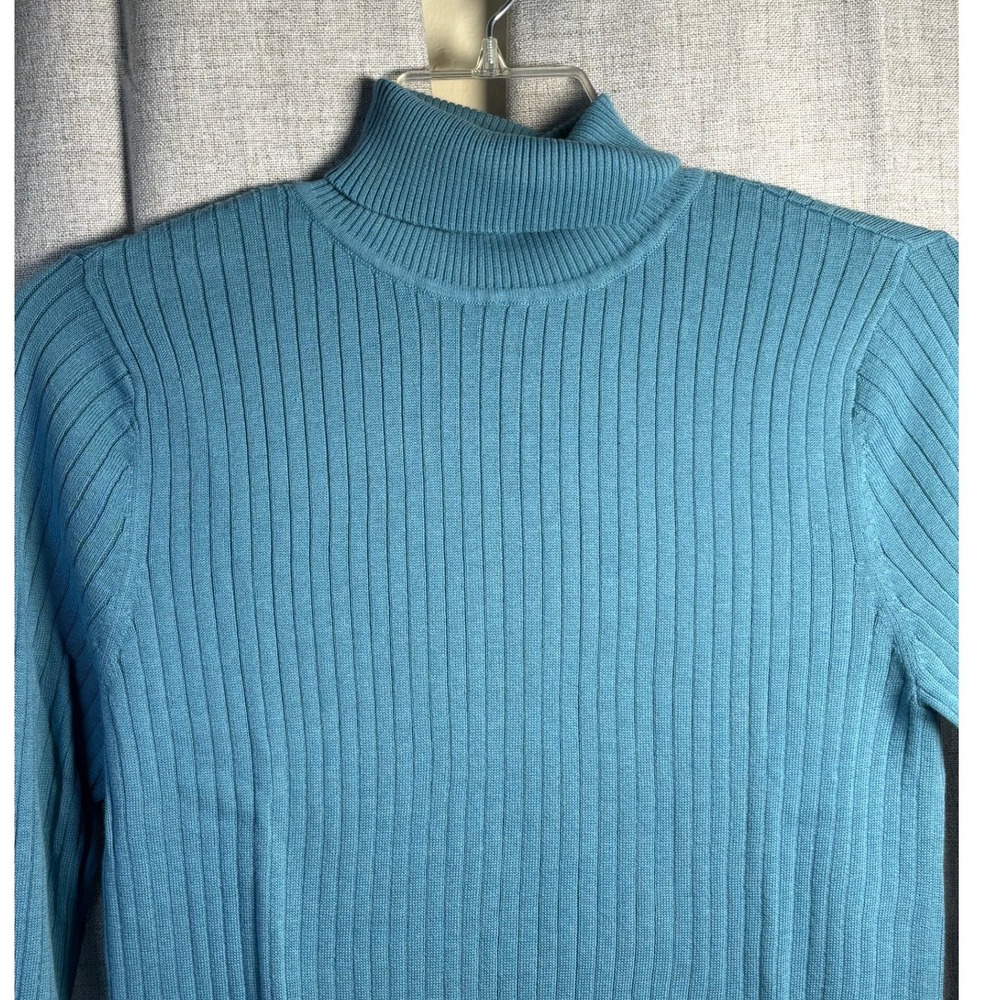 Talbots Pima Cotton Ribbed Turtleneck Sweater Blue Large NEW